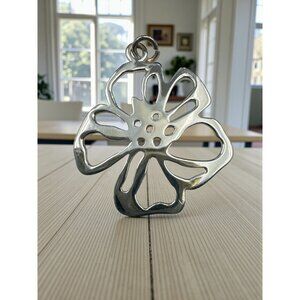 Sterling Silver 925 Flower Pendant – Openwork Petals, Modern Abstract Design, 1"